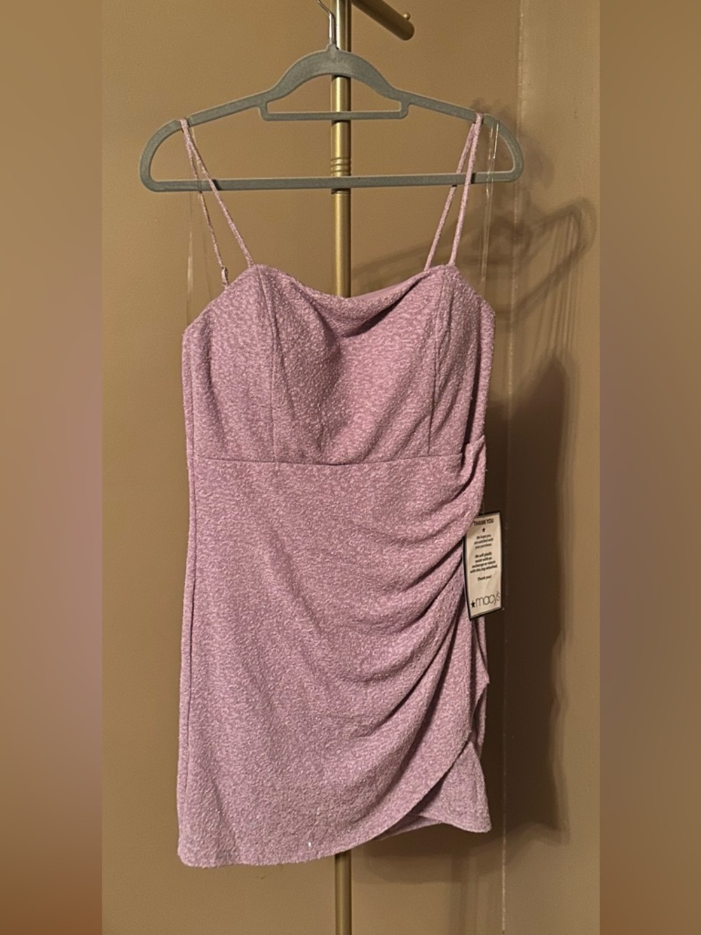 Crystal Doll Lavender Sparkle Cowl Neck Mini Dress